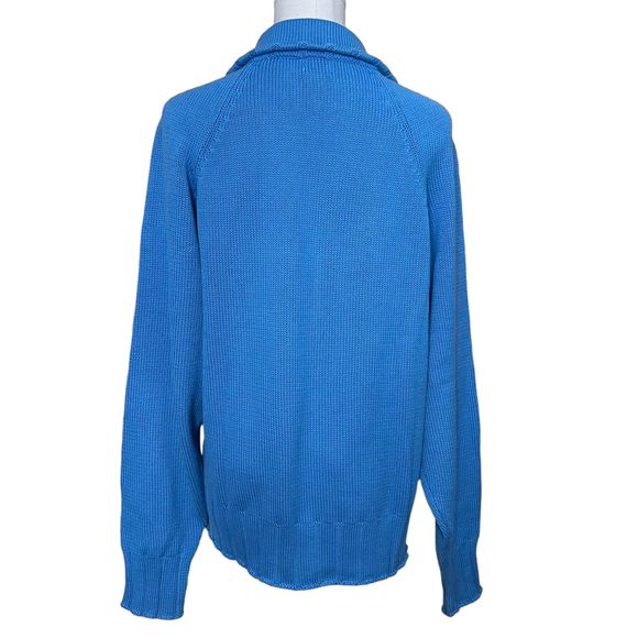 Vintage ALPS Knit Full Zip Sweater Cardigan Women's L Blue 100% Cotton High Neck - Picture 7 of 10